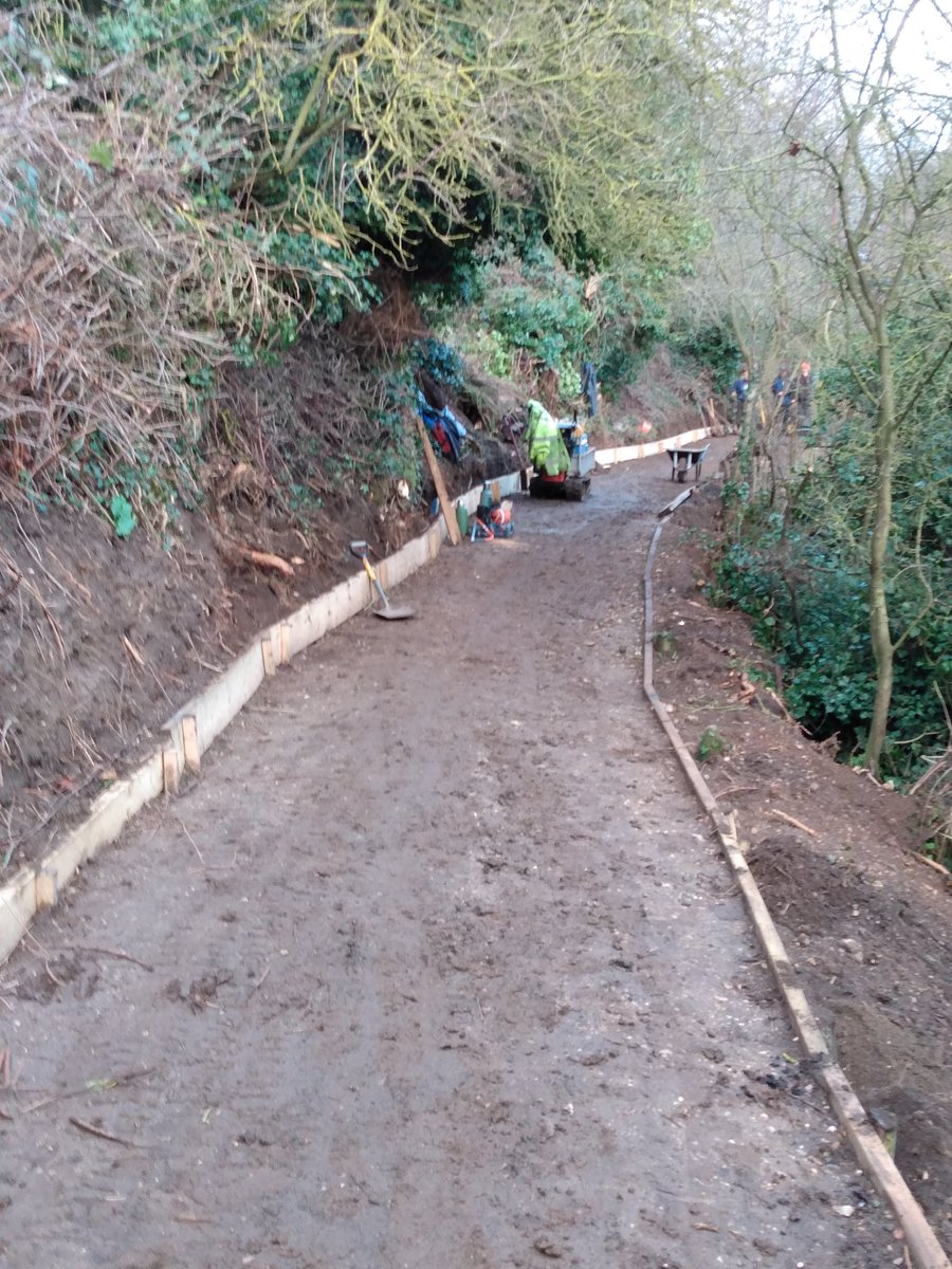 GreenwaysProj's tweet photo. 50 metres of new footpath completed along the river Gipping at Sproughton. 20 tonnes of spoil moved, 40 revetment boards and 90 oak posts driven in! And lots of miles walked up and down! @IpswichGov @WildIpswich #volunteering #footpathwork #riverpath #rivergipping #sproughton https://t.co/OoJA38bf91