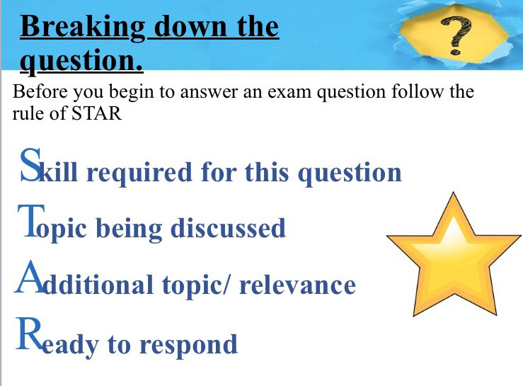Elizabe46471286's tweet image. Our GCSE students are really struggling to fully understand what the exam questions are asking them so I have made the STAR analogy to help them break down the question. #REGCSE #AQA #Religiousstudies #Examprep