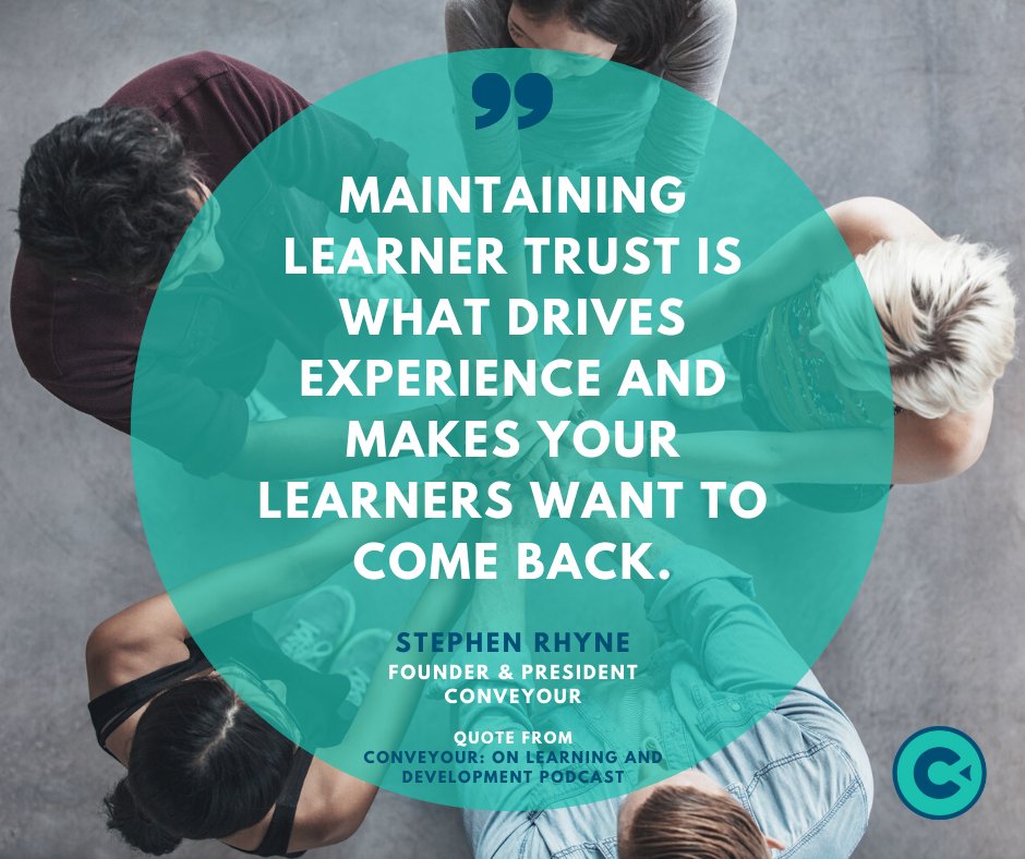 conveyour's tweet photo. Do your learning participants trust you?  Statistics show that if they aren't coming back to your content, they don't.

Check out the ConveYour: On Learning &amp; Development Podcast to garner some tips on fostering learner trust!

https://t.co/b7mZ341IgF https://t.co/WXiuCwWCUM