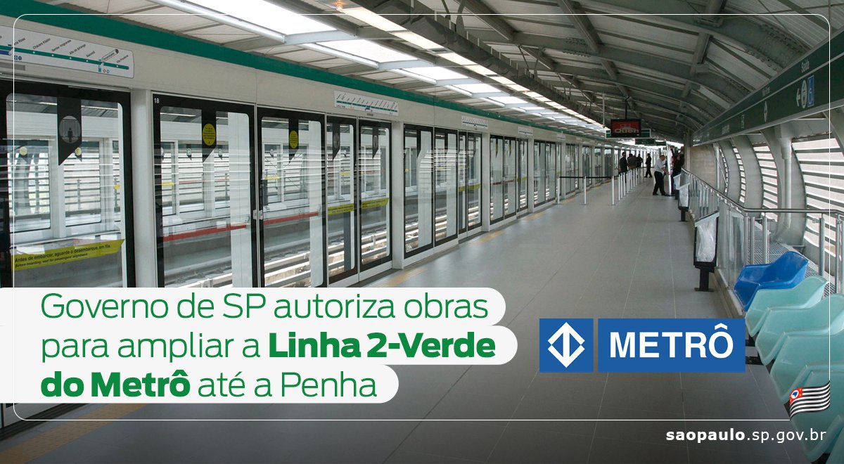 governosp's tweet photo. 🚆 O Governo autorizou hoje (17) o início das obras de ampliação da Linha-2 Verde do @metrosp_oficial até a Penha

🗓 Etapa deve ser concluída em 2026, conectando o ramal à Linha 3-Vermelha.

💰Serão investidos R$ 6 bilhões no projeto.

Confira ➡ https://t.co/VicNxpMS9W

#govsp https://t.co/ahl5dsztwh