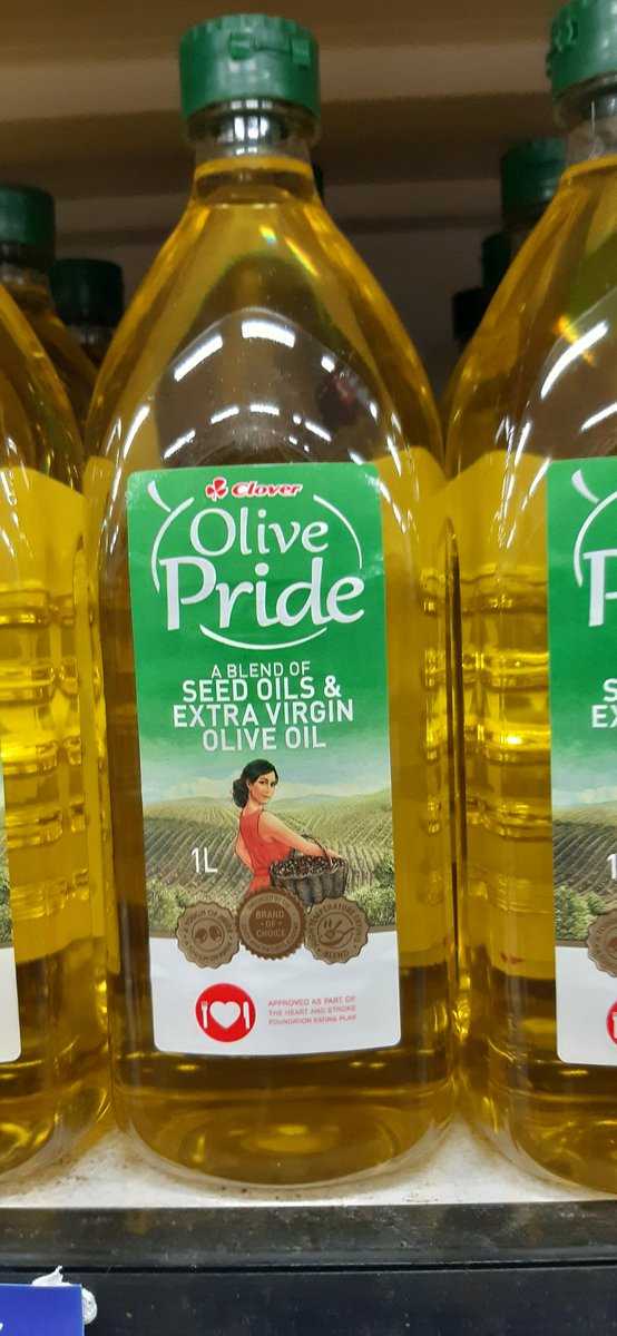 As mentioned in my earlier tweets Extra virgin olive oil will have one ingredient. "Extra virgin olive oil". Clear bottle, lack of green colour and check the percentage of actual olive in the oil in this bottle...