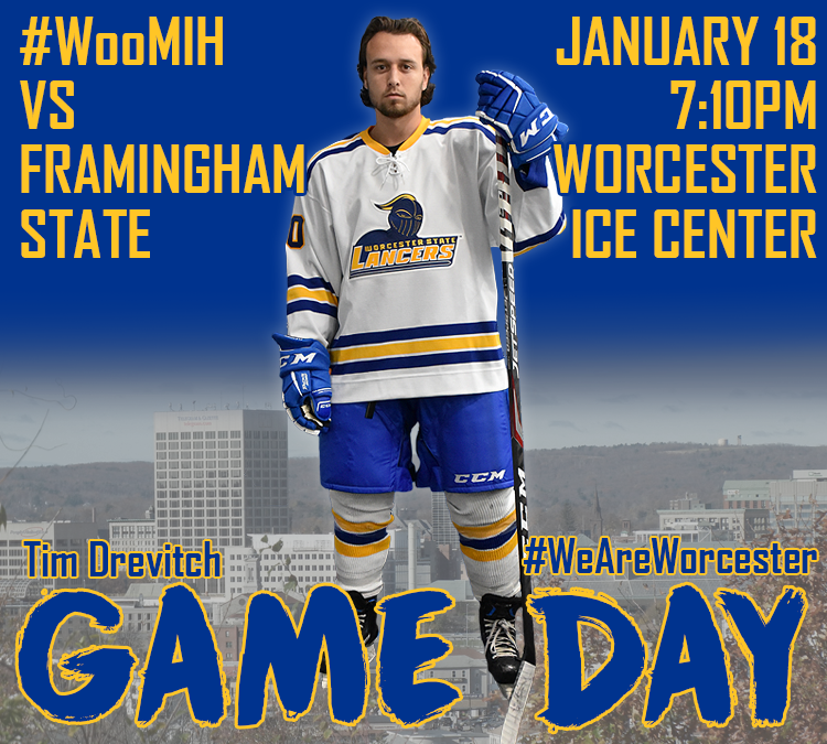WSULancers's tweet photo. GAME DAY: Worcester State men's ice hockey takes on Framingham State at the Worcester Ice Center in today's conference matchup. Go Lancers! #WooMIH #WeAreWorcester https://t.co/4w2GQFw3AJ