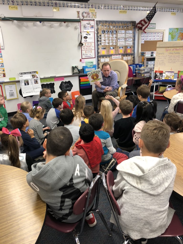 Thank you @MartelliD25 for surprising us as this week’s Mystery Reader! We learned a lesson about thinking about others when we make choices. #wgleads <a href="/AHSD25Westgate/">Westgate Elementary</a>