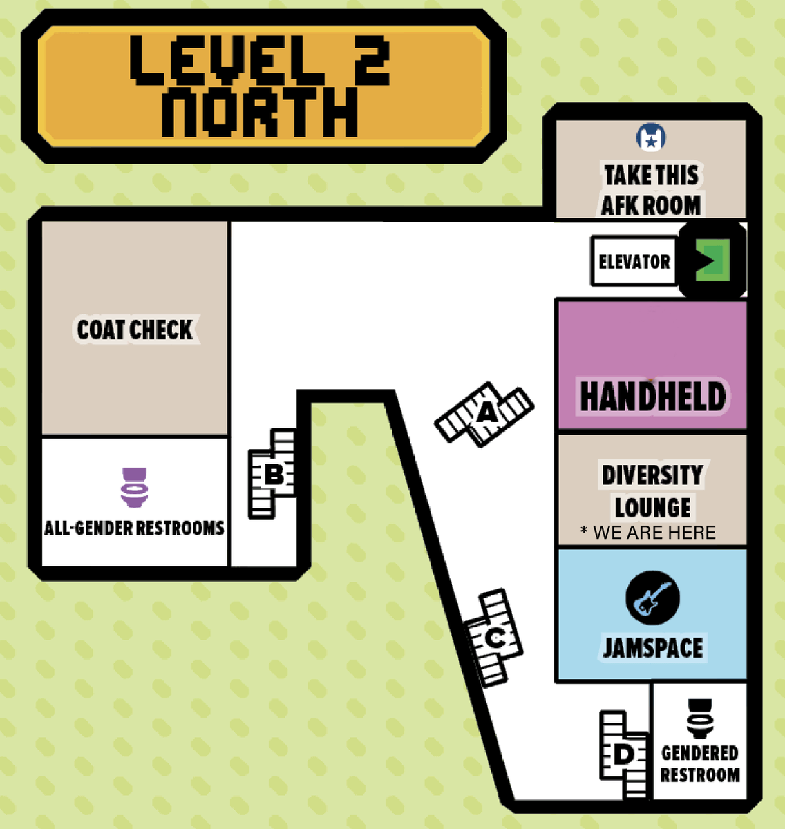 The map of the 2nd floor showing "Diversity Lounge" between the Handheld and Jampsace