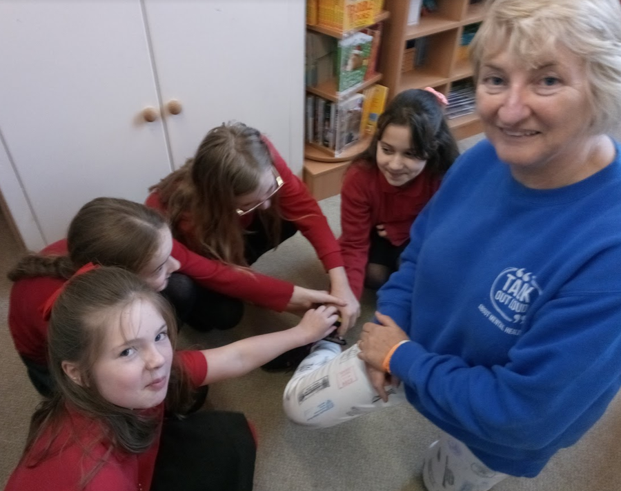 ByfieldSchool's tweet photo. Toda Tessa from 'Talk out Loud' visited to get her trousers stamped and to deliver Mental Health resources.  Please visit @TalkOutLoud_ for more information. https://t.co/FG7h5cDGR7