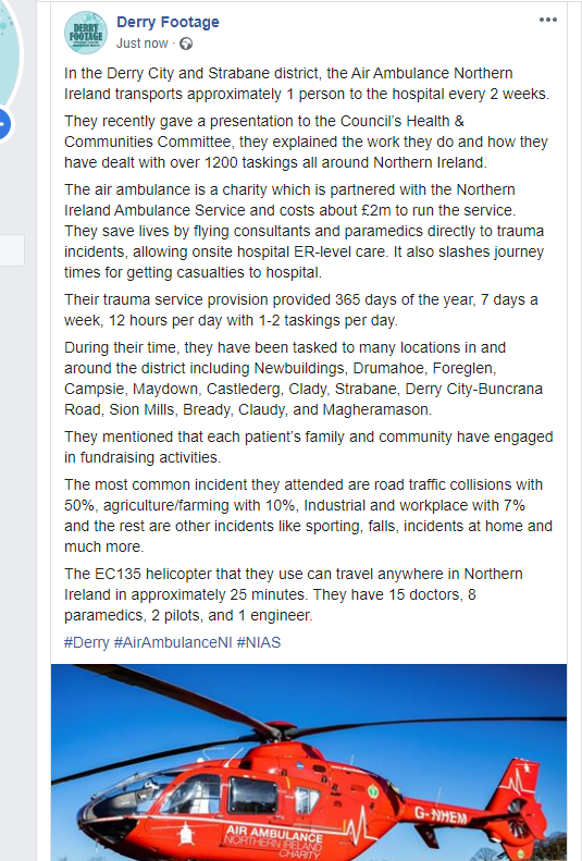 AodhanRob's tweet photo. In the Derry City and Strabane district, the Air Ambulance Northern Ireland transports approximately 1 person to the hospital every 2 weeks. #Derry #Stabane #AirAmbulanceNI #NIAS
See full statement below: https://t.co/v06HSnhmSl