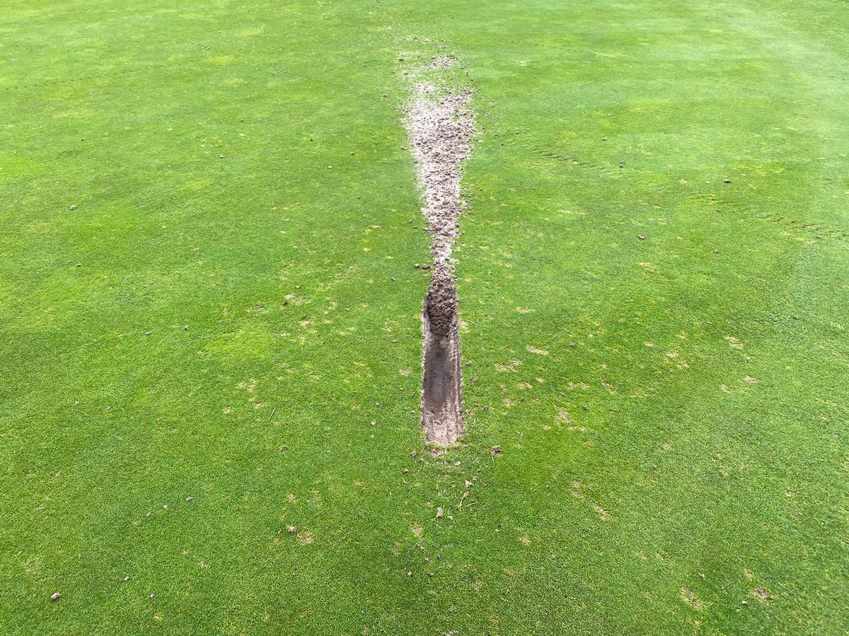 TeamLilleybrook's tweet photo. Words cannot describe this behaviour! 😡🤬 Unfortunately some moron last night decided to ride his/her motocross bike all over our 13th green &amp; fairway!! #LilleybrookGC #vandal #Unbelievable #moron #damage https://t.co/t6FCvpUUOF