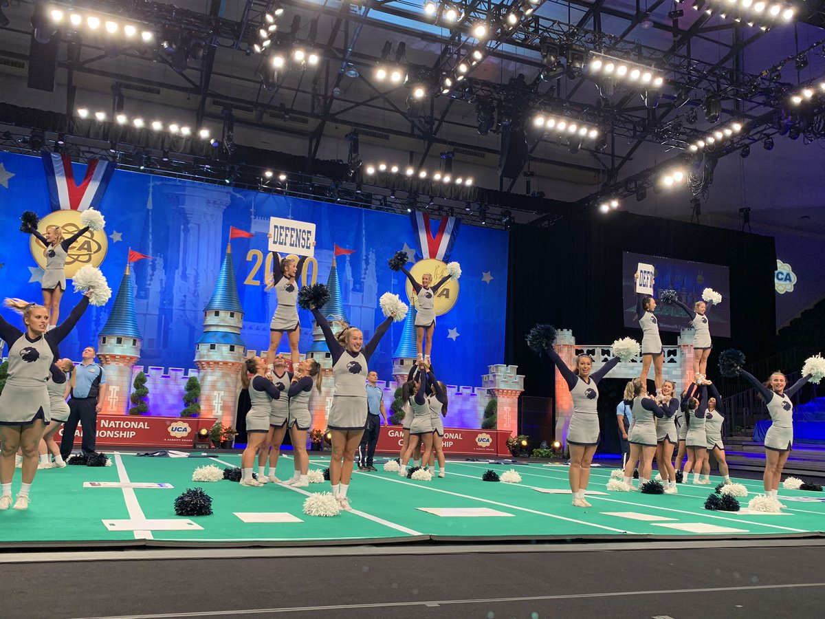 UCAupdates's tweet photo. We’ve got spirit...how ‘bout U! The Open All Girl Game Day semi-finals round is full of school spirit!🤩💙💛 #UCAnationals https://t.co/uCYIrjh2ho