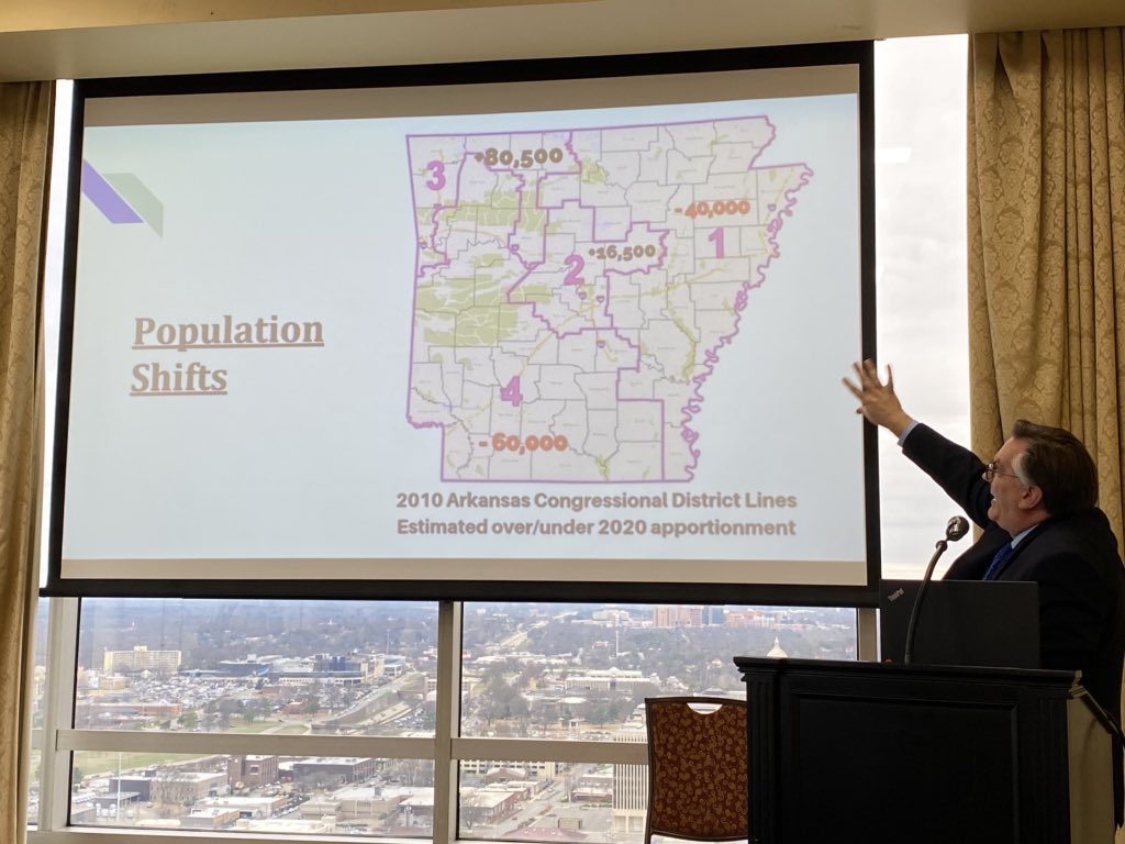 .<a href="/RobyBrock/">TalkBusinessPolitics</a> providing insight into political shifts likely coming due to the projected U.S. Census changes for 2020 at <a href="/ArkPRSA/">Arkansas PRSA</a> meeting. Big shifts from south and east Arkansas to central and northwest Arkansas. <a href="/chambergates/">Jamie Gates</a>  <a href="/ar_census/">AR Census 2020</a>