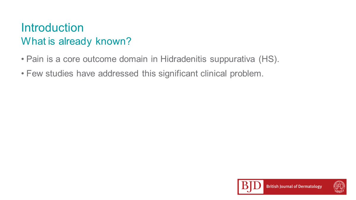 BrJDermatol's tweet photo. Why not use our free our #JournalClubSlides in the supplementary information about how patients with #HidradenitsSuppurativa describe #pain and how this relates to symptoms of #anxiety and #depression. Check out the to find out more: https://t.co/9eGGnlZA6K https://t.co/amemP3TAq2