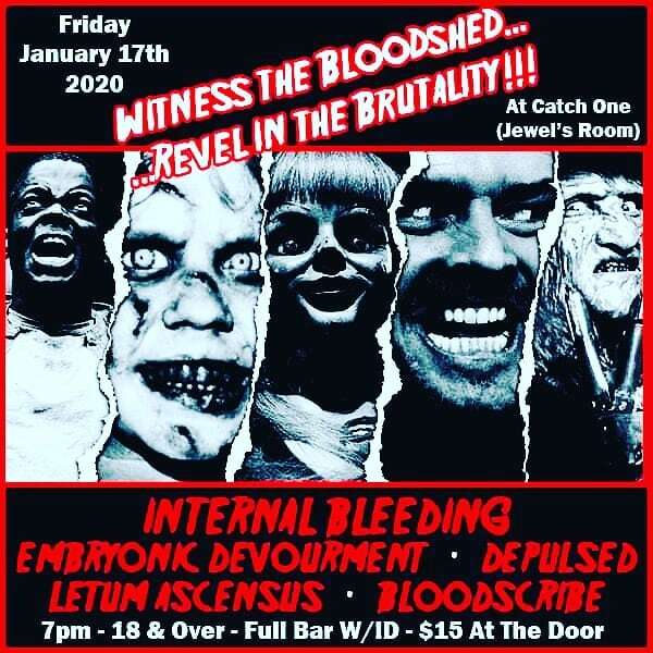 church8thday's tweet photo. Heavy doses of heavy riffs are on deck tonight at @catchonela ... Doors at 7pm, 18 and over, full bar for 21+, 15 bucks at the door, let's get sick with it... @elegyensemble @internal_bleeding @embryonic.devourment @depulsed_official @letumascensusoffici… https://t.co/9yoXkbVj1Z https://t.co/zs0OujeGjT