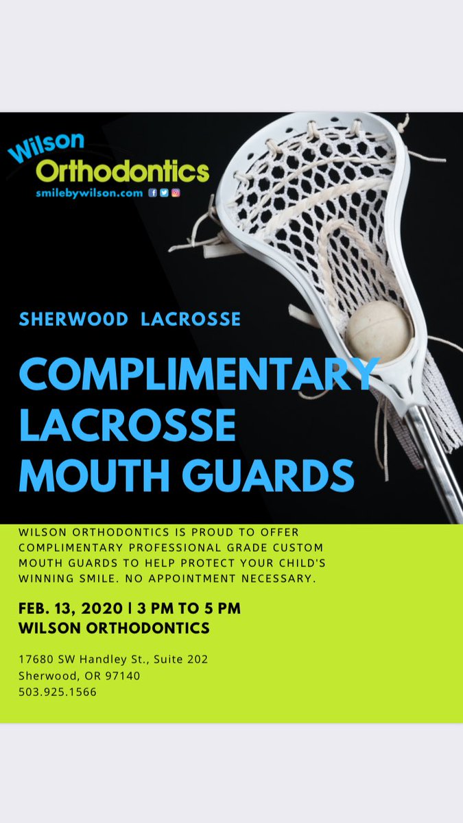 bowmenlax's tweet photo. FREE Mouth Guard Event at @smilebywilson in Sherwood! 🦷🦷 February 13, 2020 from 3pm-5pm! Professional grade custom mouth guards, NO APPOINTMENT NECESSARY! 🥍🥍 #bowmenlax https://t.co/3woG1sMJ2R