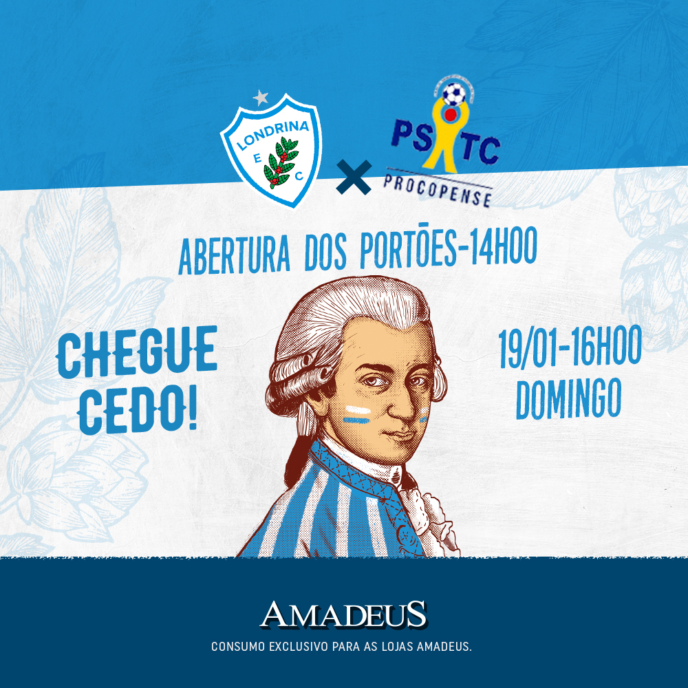 LondrinaEC's tweet photo. CHEGUE CEDO!! 🦈🍻⏰
Neste domingo (19), a partir das 14h00, no Estádio do Café, antes da partida entre Londrina e PSTC, a Cerveja Amadeus terá atrações e promoções para os torcedores do Tubarão! #ChegueCedo!
#VamosPraCimaTubarão #LondrinaPSTC #ParanaensenoDAZN #CervejaAmadeus https://t.co/IK4eXWqq5U