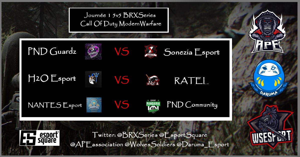 BRXSeries's tweet photo. 🏆Jour 1 Championnat #ModernWarfare 

#Xbox Cross #PS4

🔥Voici la liste des matchs et le Map Pool de la soirée

📲Organisé sur @esportsquare par les associations #eSports @APEassociation @Daruma_esport et @WolvesSoldiers 

https://t.co/Gl5JsBDrS6 https://t.co/lLemAlEngv