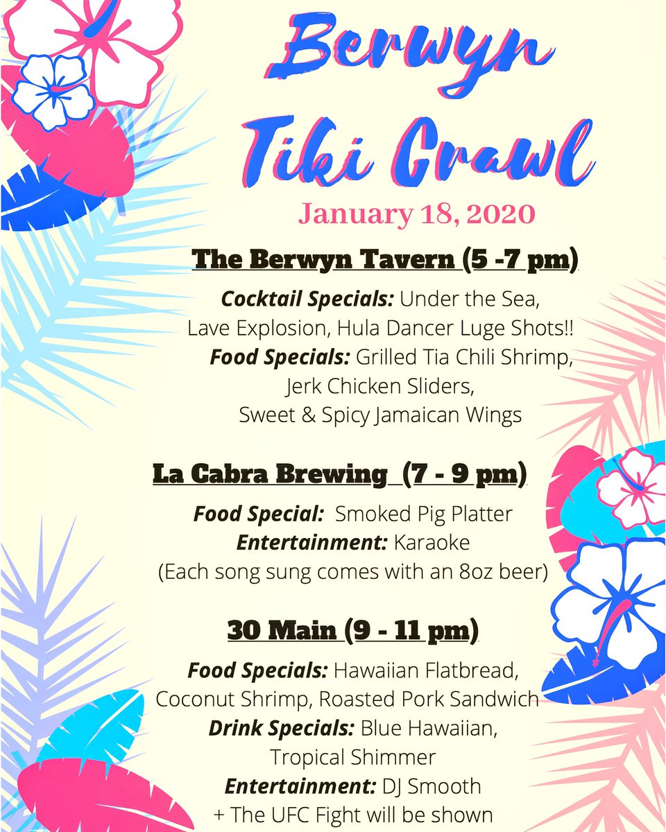 LaCabraBrewing's tweet photo. The Berwyn Tiki Crawl is happening tomorrow (1/18) rain, snow or shine.
.
.
We have joined forces with our neighbors, The Berwyn Tavern & 30 Main, to bring you a fun night out to support the Berwyn Fire Company.
.
.
.
#lacabra #berwynravern #30main #berwyn #beerwyn #mainline https://t.co/DpmGsHJrFH