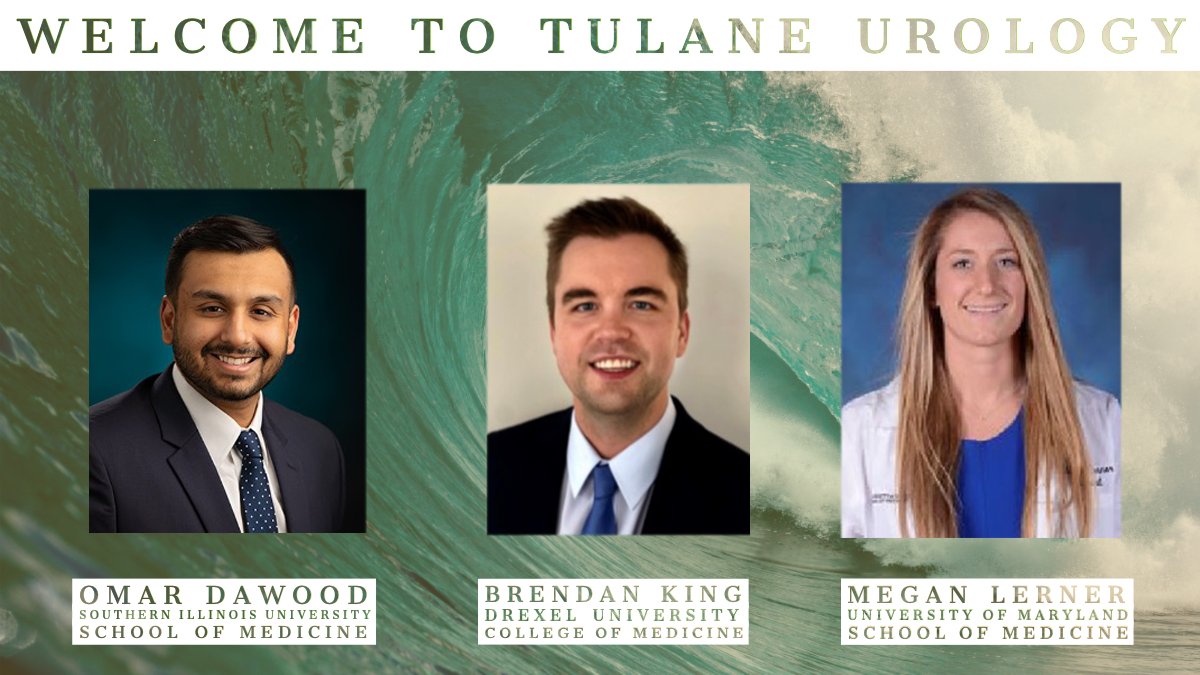 TulaneUrology's tweet photo. Congrats to all on Match Day! Thrilled here @TulaneUrology to announce our newest class of residents:

Omar Dawood-@siusom 
Brendan King-@DrexelMedicine 
Megan Lerner-@UMmedschool

Welcome!
@TulaneMedicine @Tulane @AmerUrological #AUAmatch2020 #uromatch #urores #urology #UroSoMe https://t.co/bP3HMPPwJf