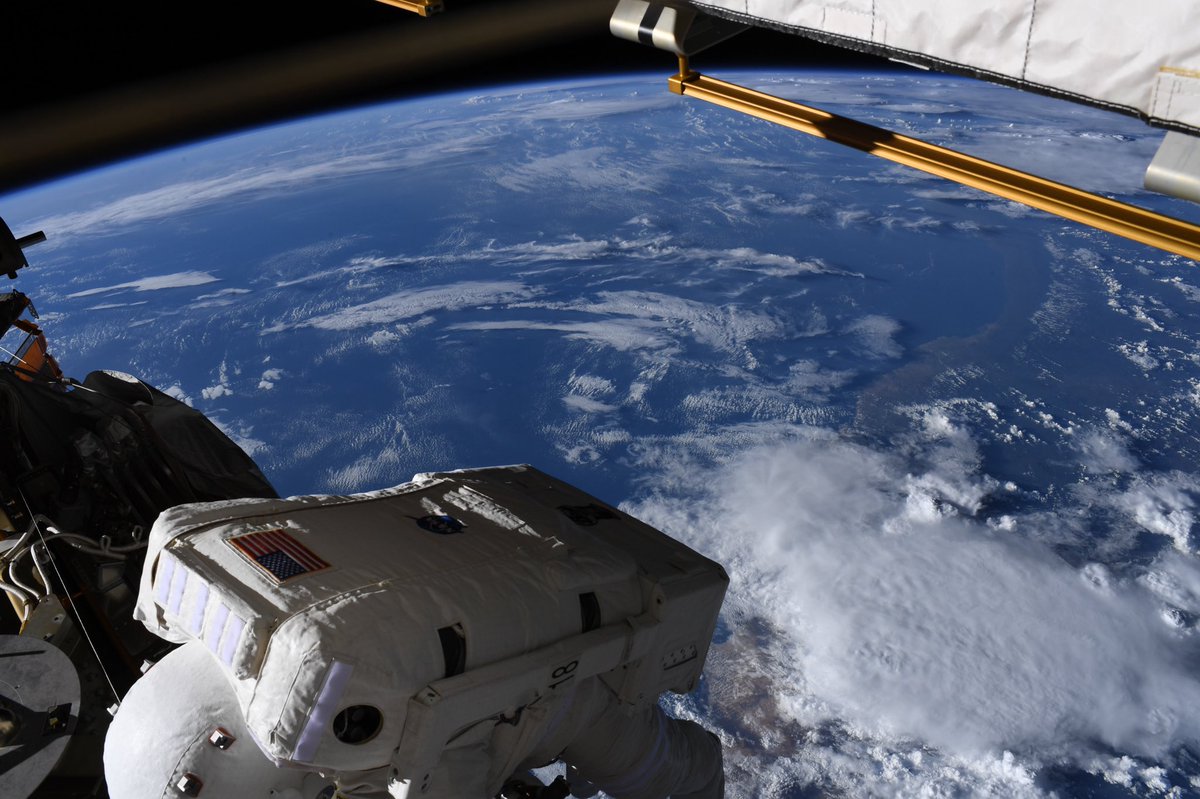 Astro_Jessica's tweet image. Though my focus was devoted to the hardware and tasks in front of me, managed to steal a moment to capture a shot of the magnificent Earth below us during Wednesday’s #spacewalk to upgrade the @Space_Station batteries. The view was simply extraordinary.