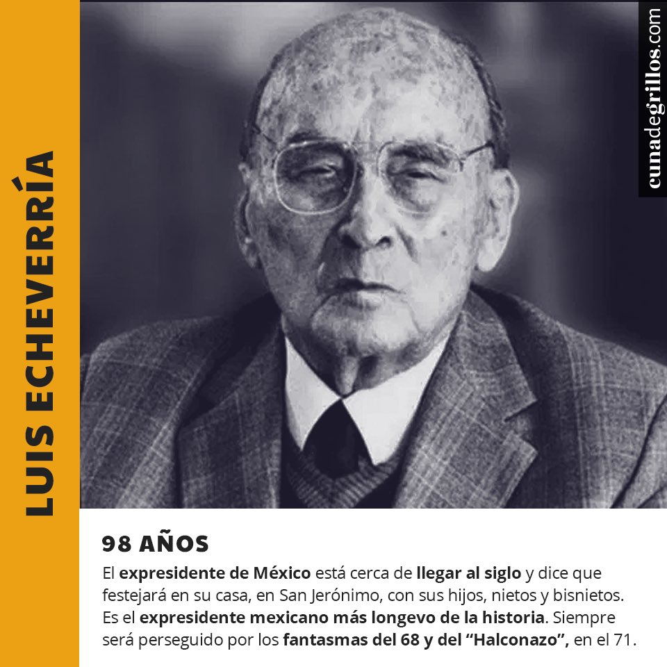 betotavira's tweet photo. #CachiChen. Hoy cumple 98 años de edad el expresidente de México Luis Echeverría [vía @cunadegrillos] https://t.co/mHvTSzBXNI