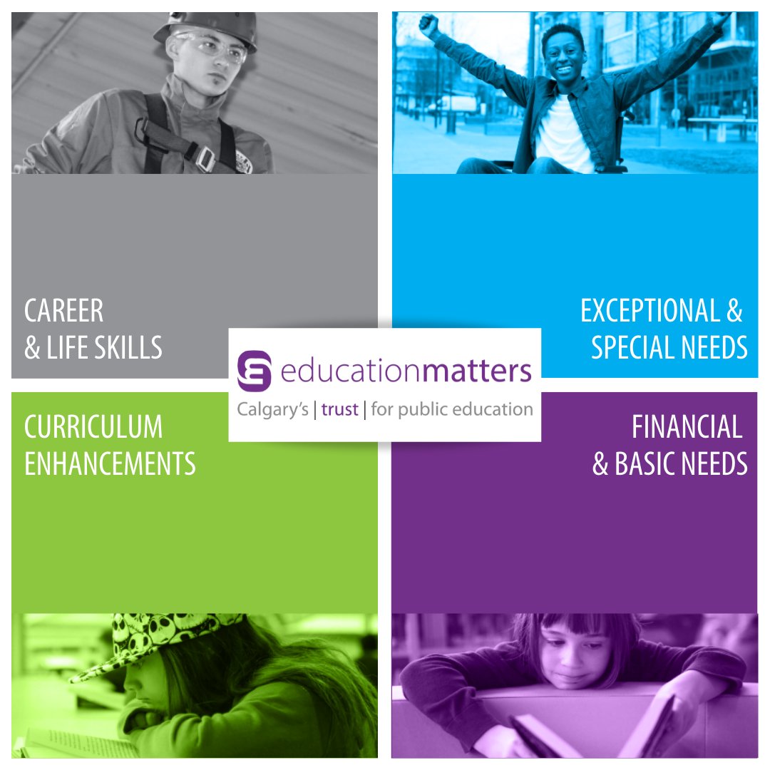EdMattersYYC's tweet photo. EducationMatters works to provide CBE students with educational enhancements and opportunities to ensure that our future leaders graduate as happy, healthy adults.  Check out our priorities to find out what that means https://t.co/T9wM90XNVl
#edmattersyyc #wearecbe https://t.co/ugDomZFaS5