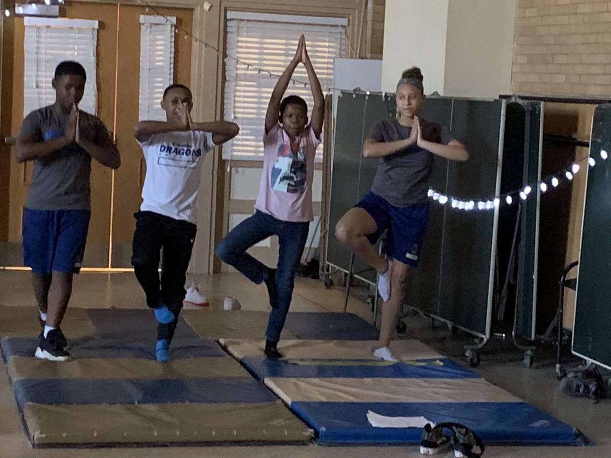 SchifferB's tweet photo. Perfect way to end a busy and stressful week of classes:  yoga!  Thanks @ChromyThompson and @FMS_PE for helping us all stop, breathe, and restore.  @CbyersChristina @BCPSPhysEd https://t.co/vPEVD0ZEIX