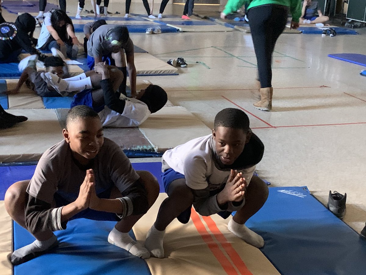 Perfect way to end a busy and stressful week of classes:  yoga!  Thanks <a href="/ChromyThompson/">Ms. Thompson</a> and <a href="/FMS_PE/">FMS Phys Ed Dept</a> for helping us all stop, breathe, and restore.  @CbyersChristina <a href="/BCPSPhysEd/">BCPS PE</a>