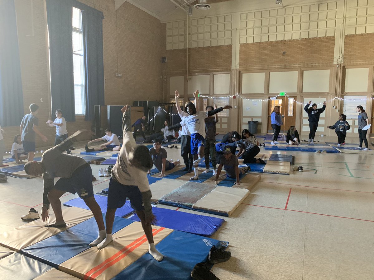 SchifferB's tweet photo. Perfect way to end a busy and stressful week of classes:  yoga!  Thanks @ChromyThompson and @FMS_PE for helping us all stop, breathe, and restore.  @CbyersChristina @BCPSPhysEd https://t.co/vPEVD0ZEIX