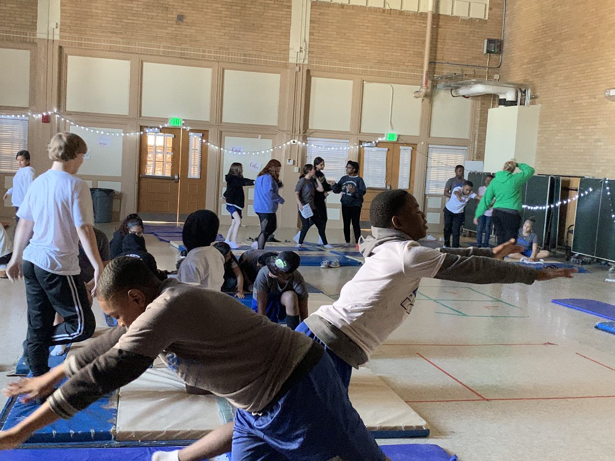 SchifferB's tweet photo. Perfect way to end a busy and stressful week of classes:  yoga!  Thanks @ChromyThompson and @FMS_PE for helping us all stop, breathe, and restore.  @CbyersChristina @BCPSPhysEd https://t.co/vPEVD0ZEIX