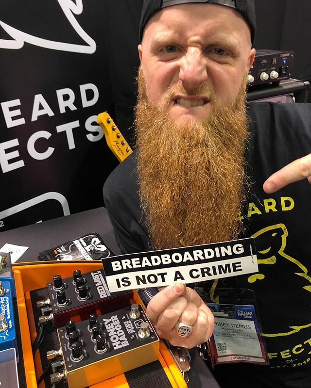 Superstar customer @redbeardeffects showing off his designs and our #breadboardingisnotacrime sticker! Stop by and say hi at #namm! Booth 3231 ift.tt/2uXphnD