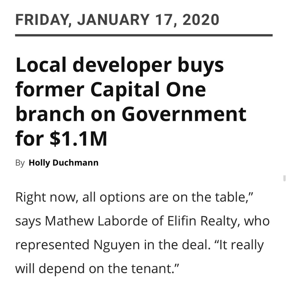 ElifinRealty's tweet image. Congratulations to Kevin Nguyen on his acquisition of this high profile Government Street property after successfully winning the deal against multiple offers. @MathewLaborde represented Mr. Nguyen in the transaction. 

Full article from @brbizreport: businessreport.com/article/local-…