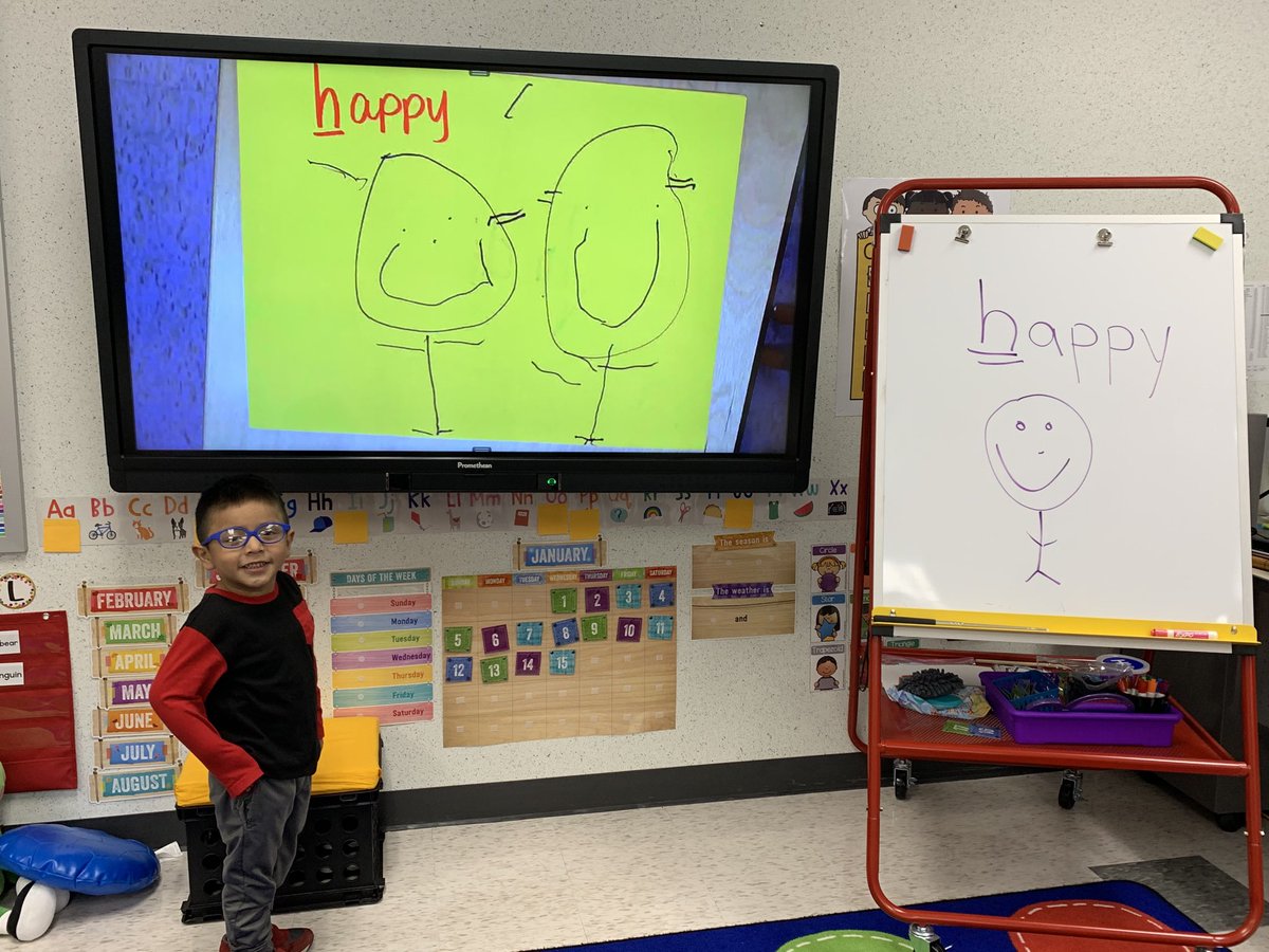 Ms_Baez07's tweet photo. We created a happy man following one step directions using modeling under the document camera. He was very excited to show the class his final product. 🤓 #ppcd3 #happy #room707 #happypandas @Vardeman_AISD https://t.co/hDnBQumb5p