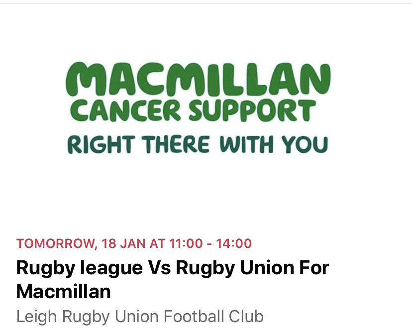 Helga (@helenmurt) on Twitter photo Hope to see big crowds down <a href="/LeighRUFC/">Leigh RUFC</a> for this mixed code game for <a href="/macmillancancer/">Macmillan Cancer Support</a> <a href="/LeighLadiesRUFC/">Leigh Ladies RUFC</a> @leighuniongirls <a href="/leighminersrl/">Leigh Miners Rangers RL</a> <a href="/leighminersmast/">leigh miners masters</a> @LeighCenturions @LEIGHRUFCMJ <a href="/MinersLadiesRL/">MinersRL Women/Girls</a> ππ€πΌπΊπ Hope to see big crowds down <a href="/LeighRUFC/">Leigh RUFC</a> for this mixed code game for <a href="/macmillancancer/">Macmillan Cancer Support</a> <a href="/LeighLadiesRUFC/">Leigh Ladies RUFC</a> @leighuniongirls <a href="/leighminersrl/">Leigh Miners Rangers RL</a> <a href="/leighminersmast/">leigh miners masters</a> @LeighCenturions @LEIGHRUFCMJ <a href="/MinersLadiesRL/">MinersRL Women/Girls</a> ππ€πΌπΊπ