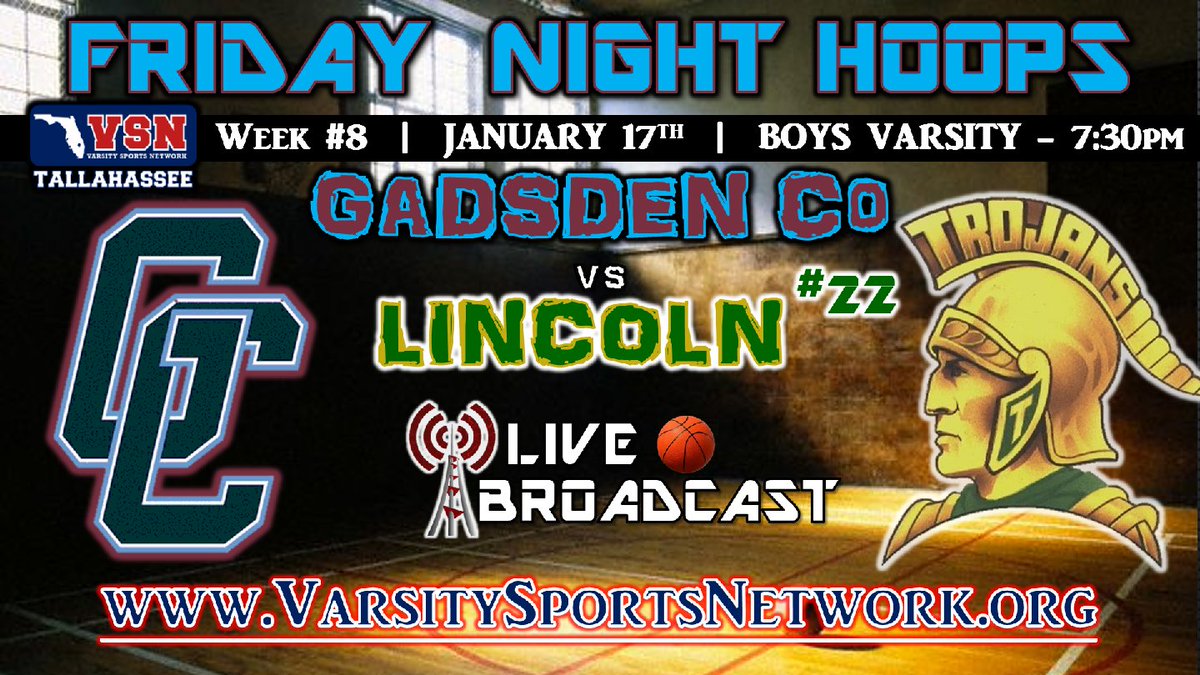 vsnTallahassee's tweet photo. Good looking #FridayNightFeature Broadcast tonight! The #22 state-ranked Trojans travel to Gadsden Co as the Jaguars try to do what no #BigBendBasketball team has done this szn, BEAT Lincoln.
Stream free...
1.) Online: https://t.co/CGxuIDBogM
2.) YouTube: https://t.co/QG5eAXRZMm https://t.co/sIoq9uVM16