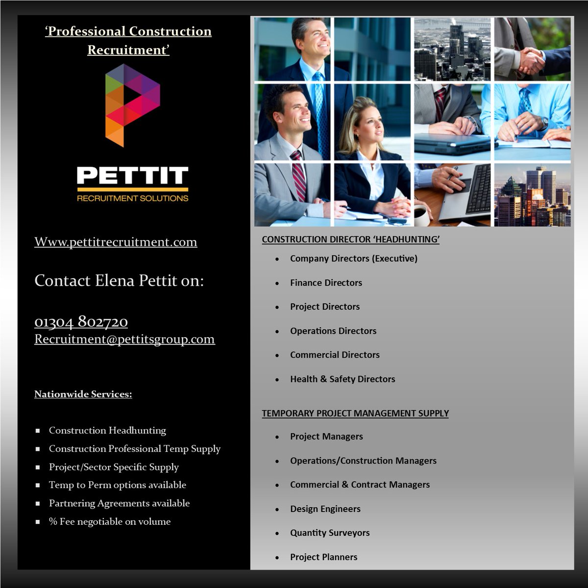 PettitSolutions's tweet photo. 'Construction Professionals' Recruitment services available nationwide, for Highways, Energy, Rail, Residential and Commercial Projects in the UK
Call Elena on 01304 802720 to arrange a consultation.
#Construction #ExecSearch #HeadHunting #Recruitment https://t.co/LFK2IMH4V6