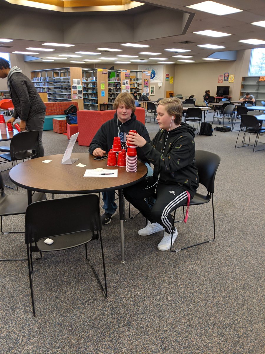 WSHSMC's tweet image. Today we had the January #stemchallenge in the library. Morning study hall students were really into it. Congrats to our winning group - Ian, Jamari, &amp;amp; Unisa - with a tower that was 89 inches tall!