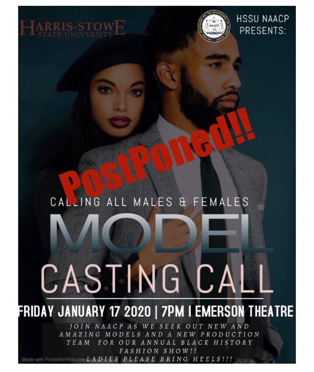 hssuchapter's tweet photo. Due To The Weather &amp; Campus Closing we will have to Postpone NAACPs Fashion Show Casting Call! Stay Tuned For the New Date! ✊🏾 https://t.co/nreatevLTO