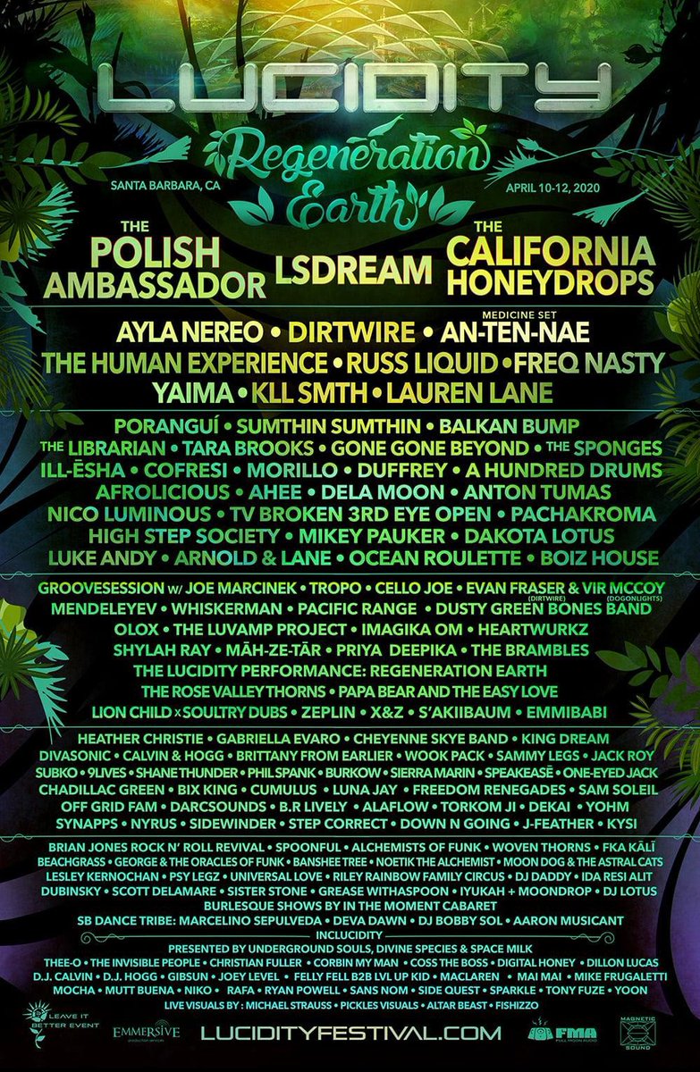 BlessApparel's tweet photo. The music lineup for Lucidity Festival 2020 is here! Who are you excited to see?! #lucidityfestival #RegenerationEarth https://t.co/OxNK0ZIGy9 https://t.co/EkMmixFPor