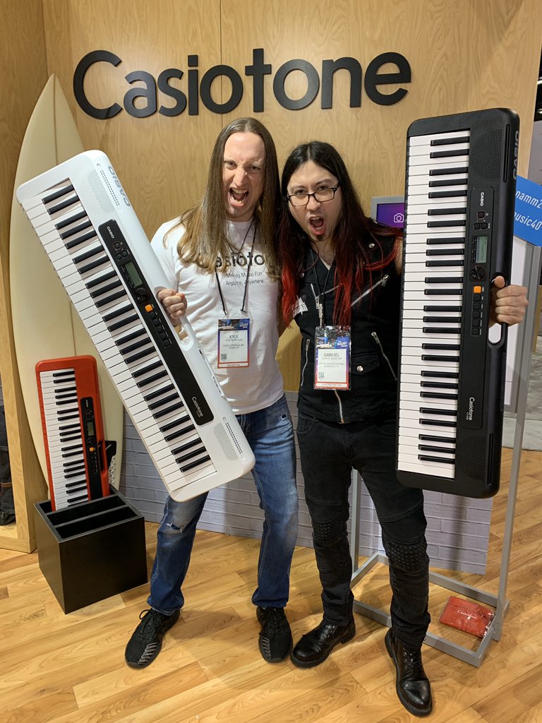 CasioMusicGear's tweet photo. Heavy metal super shredders @kylepianometal and @gabrielguardian wield their favorite #Casiotone for battle 🔥 🎹 🔥 #casio #casionamm2020 #casiomusic40 #metal #music #nammshow #nammshow2020 #kylemorrison #pianometal #gabrielguardian #immortalguardian https://t.co/j2vwrmTH3N