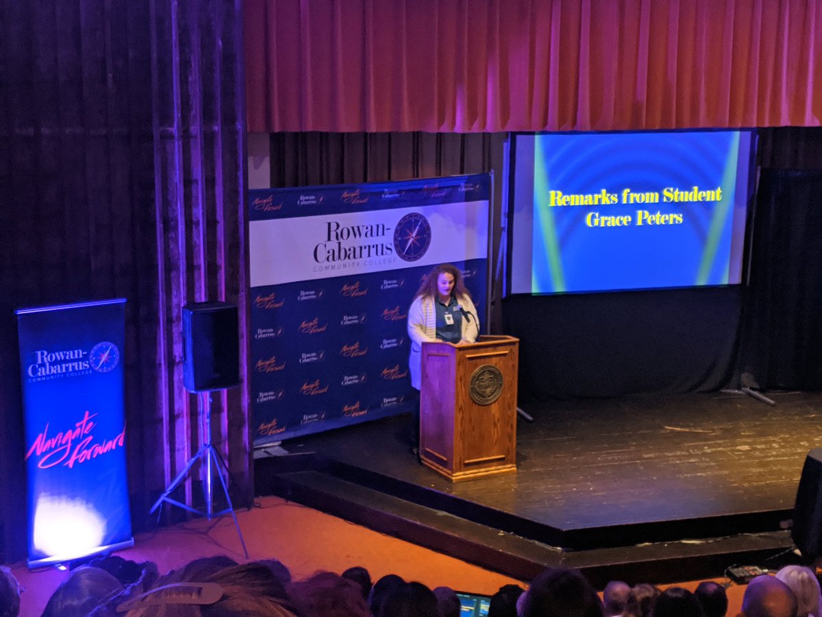 kh_unc's tweet image. Grace Peters, @RCCCedu welding student, speaking at the College's Welcome Back for spring semester. Grace is an amazing ambassador for women in #welding! #comm_coll #highered