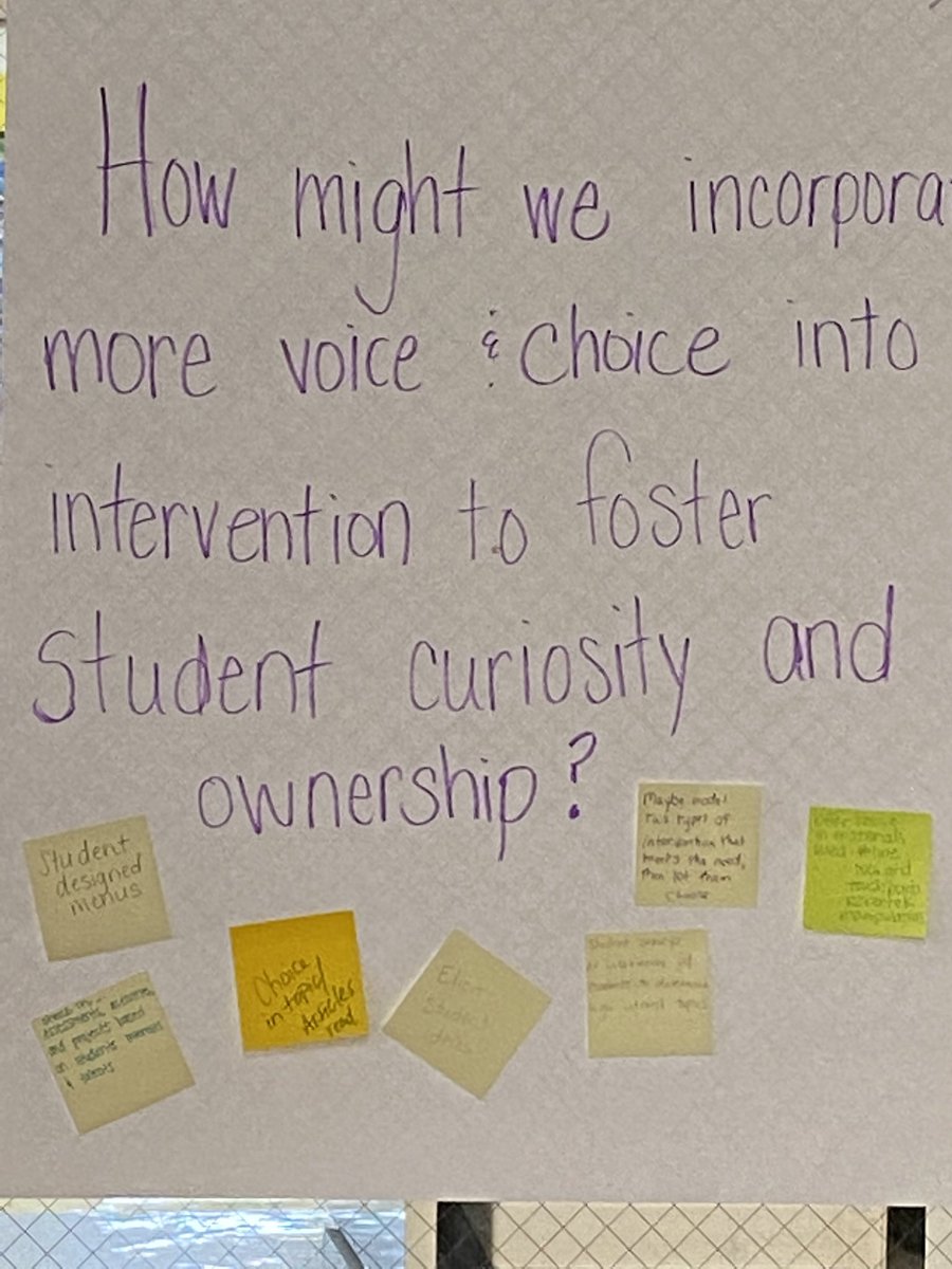 GregSearsEdu's tweet photo. Teachers at @summitbees creating “how might we” statements for personalizing learning for students.   Collaborating around strategies to meet students where they are.  #FHSDEPIC https://t.co/1dmTm4fI83