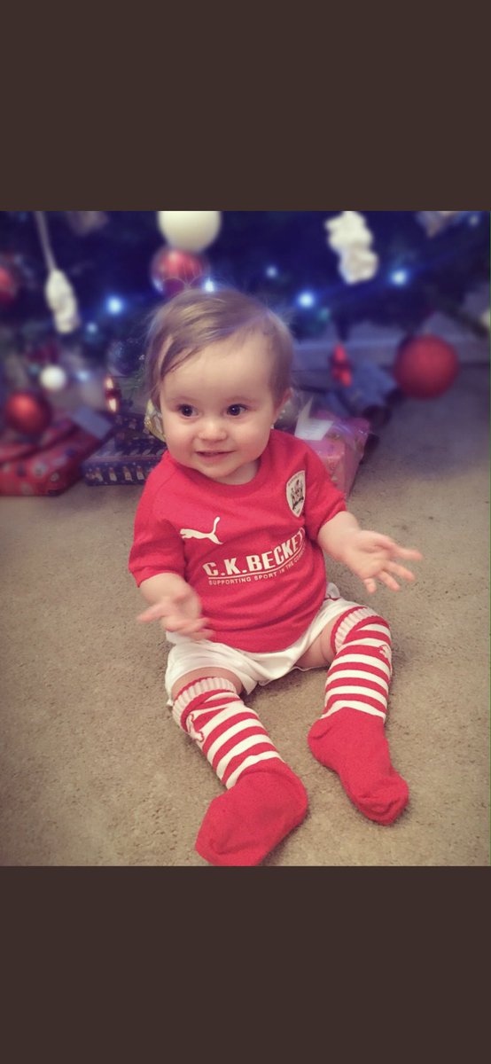 sarah28louise's tweet photo. @BarnsleyFC The baby I never thought I’d have, in her first kit. #bornared ❤️ https://t.co/RdtVF3iSmC