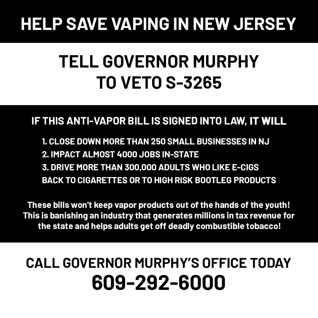 GoodGuyVapes's tweet photo. HELP SAVE VAPING IN NEW JERSEY. Call Governor Murphy's Office TODAY!
__________
#goodguyvapes #wevapewevote https://t.co/SZ3mujawRP