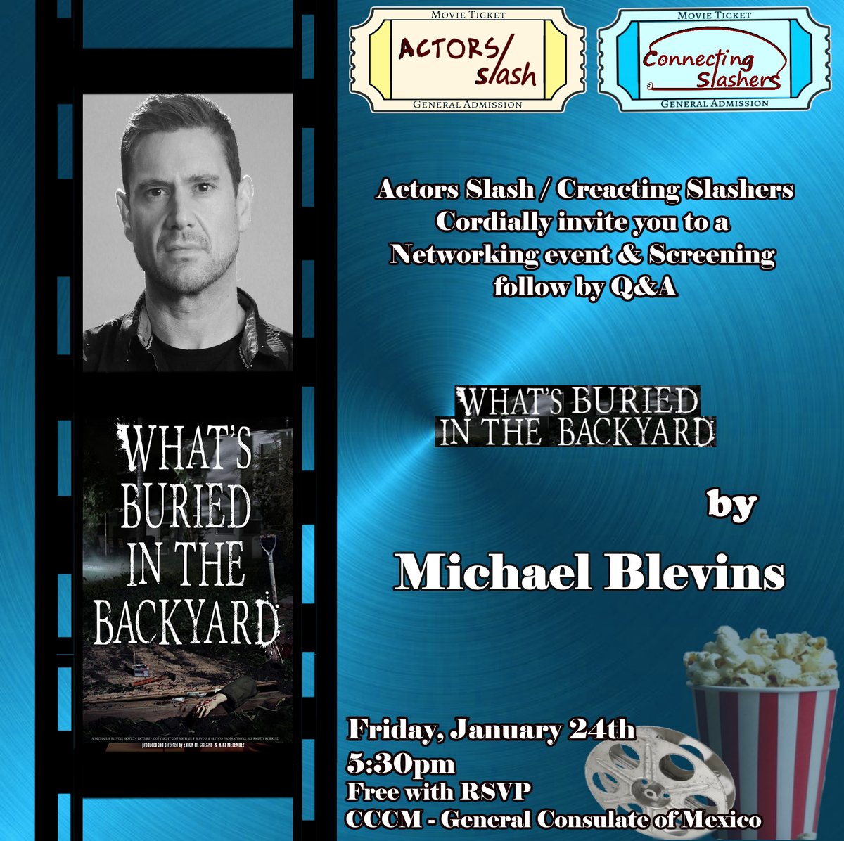 ActorsSlash's tweet photo. Join #MichaelBlevins on Friday, January 24th at 5:30pm PT. @ActorsSlash / @ConnectSlash first event of the year.
Moderated by @VangeTapia
(Actress / Producer / Writer and founder).
Free event with RSVP. Link below
https://t.co/5kpjTwiiZj
#LosAngeles https://t.co/HOyGIAZItO
