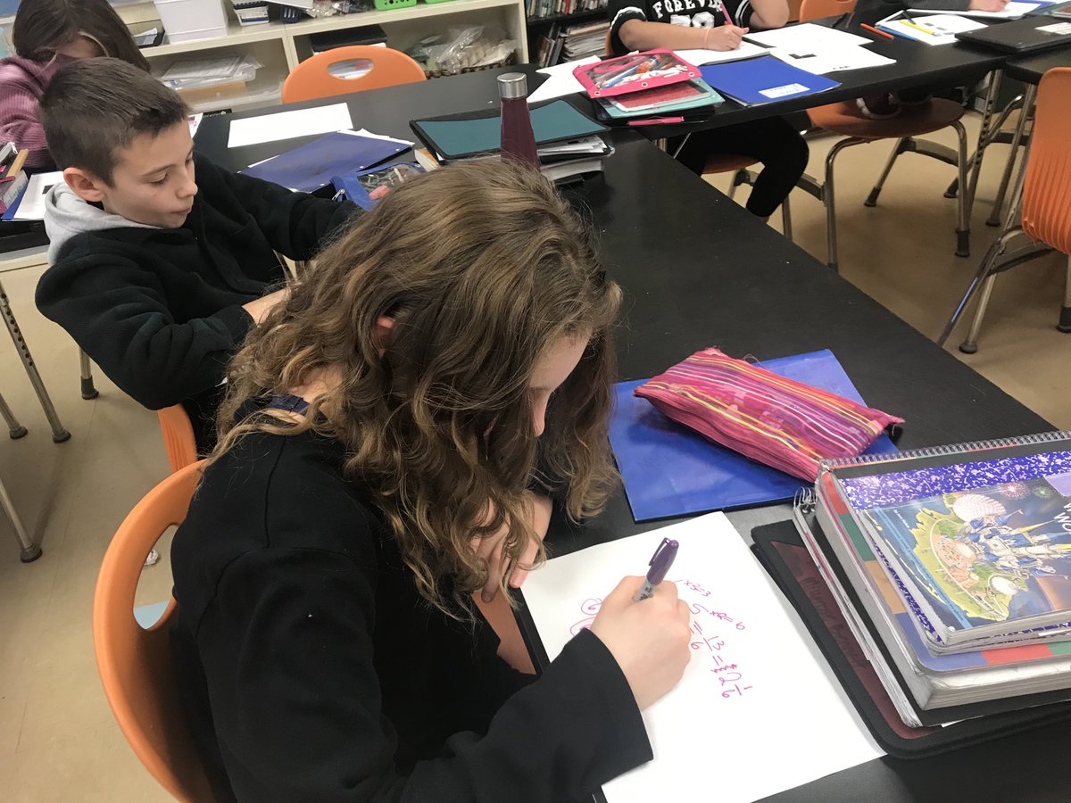 Math_Sherrie's tweet image. Students thinking about which one doesn’t belong and fraction operations in Mrs.Albert’s 5th grade class at Ridgeway.#BigBlueOnTheMove