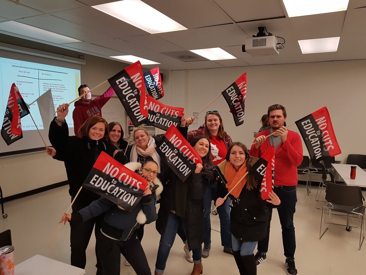 OTCC19's tweet photo. Teacher Candidates at Brock University are standing in solidarity with @AEFO_ON_CA @otffeo @ETFOeducators @OECTAProv @osstf @brocktclc https://t.co/Asmi6Lgzaz