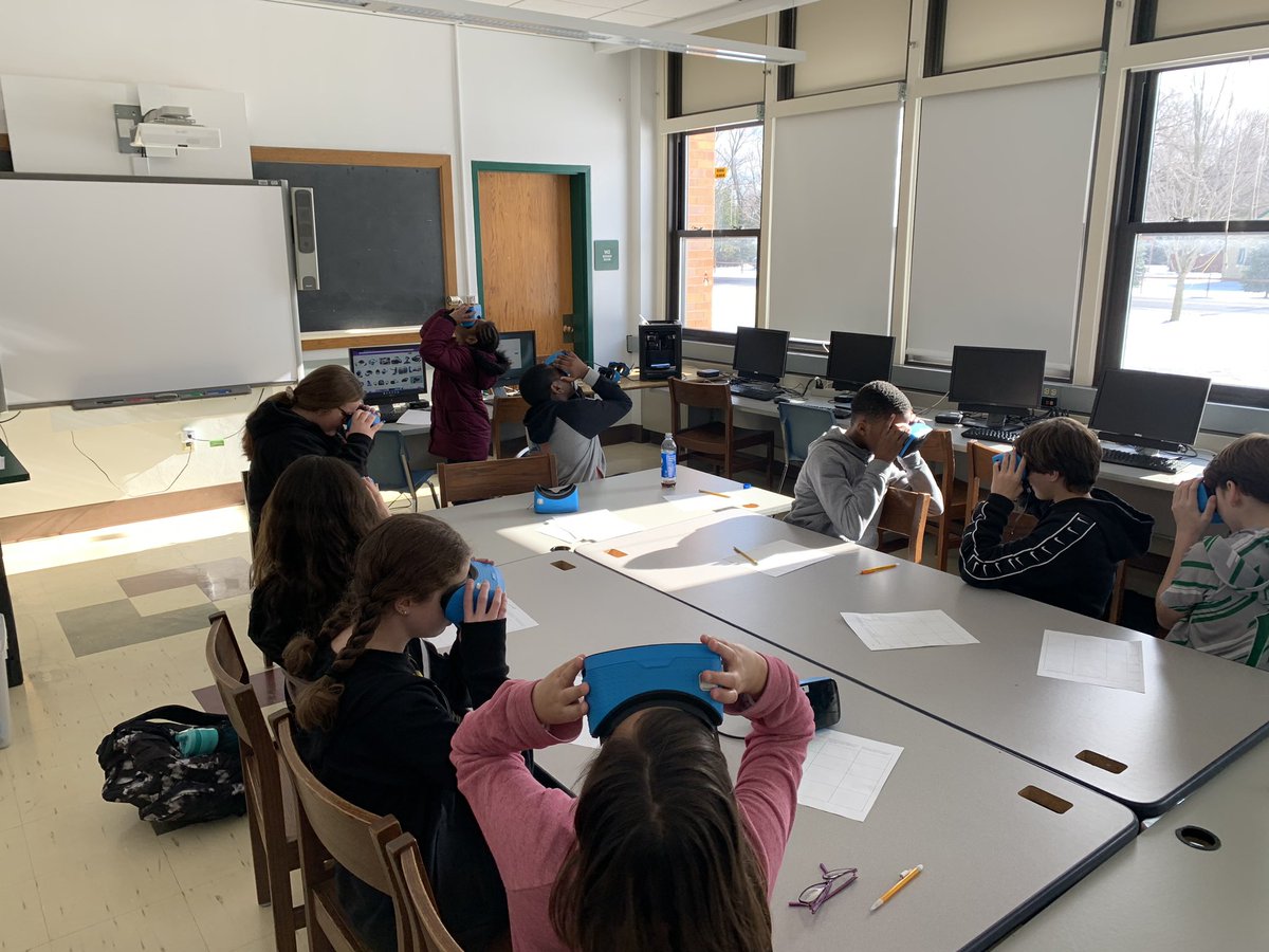 missbyrneSTEM's tweet photo. It was #newtechfriday today in my classroom and thanks to virtual reality my students were able to travel to the Great Barrier Reef, Machu Piccho, the Grand Canyon, Rio de Janeiro, the Taj Mahal, and the Solar System!! #STEM #MSstem #edtech https://t.co/TA7nOq6sgI