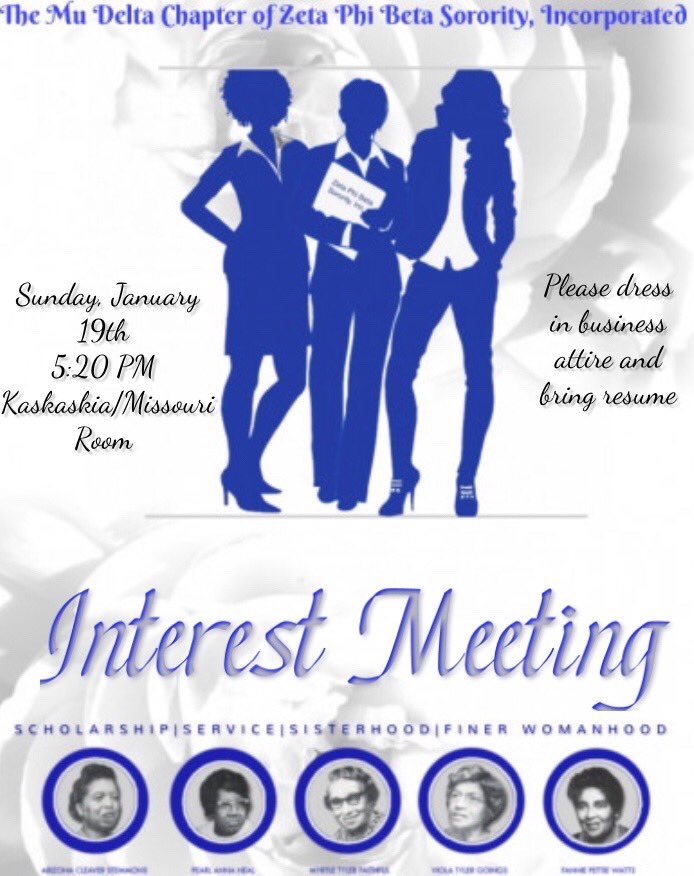 MuDelta1920's tweet image. Interested in learning about the world’s FINEST Sorority? 😍🤔 We are having an Informational Meeting this Sunday January 19th, 2020 starting at 5:20 pm. 💙 Please be prompt. BUSINESS ATTIRE MANDATORY 👗💼 Have a dovely day! 💙
