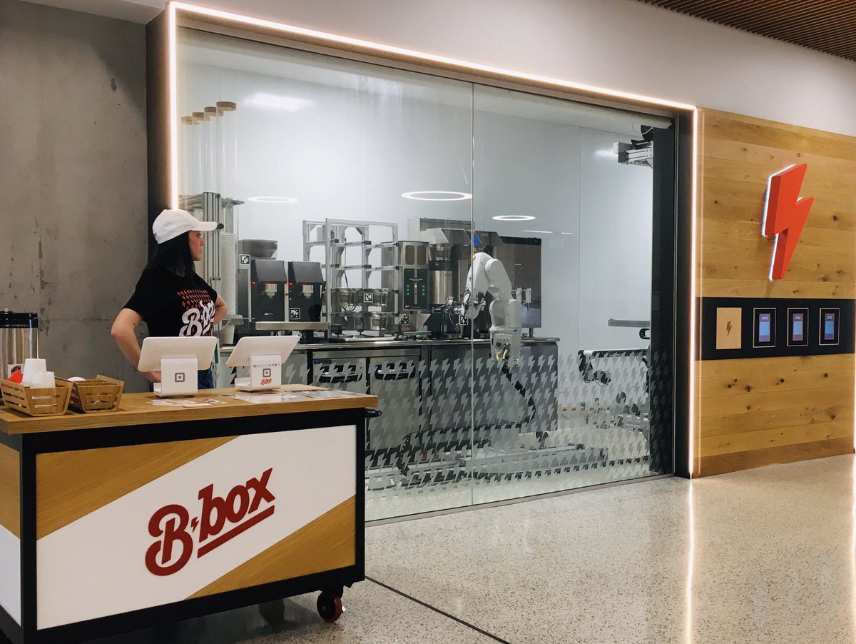 caroline's tweet photo. thanks @Bbox_cafe for breakfast + coffee 😋🥪🤖☕️ #Robots #automatedcafe #coffee #betatesting https://t.co/glItHidNa4