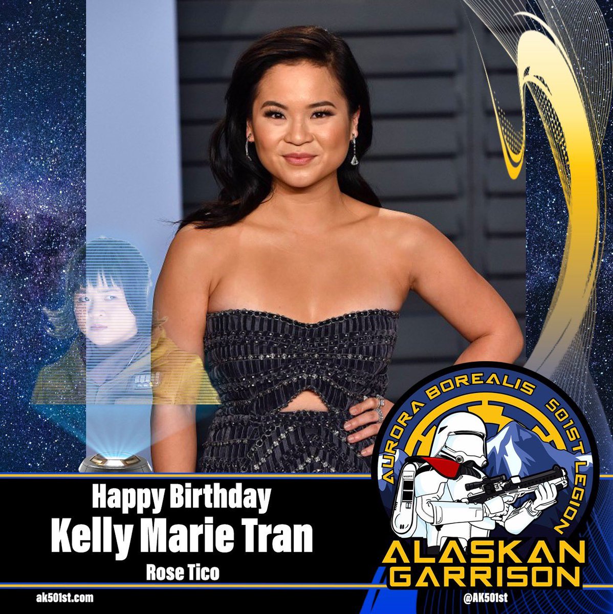 The Alaskan Garrison would like to wish Kelly Marie Tran a very happy birthday! #KellyMarieTran #StarWars #Happybirthdayfromthe907