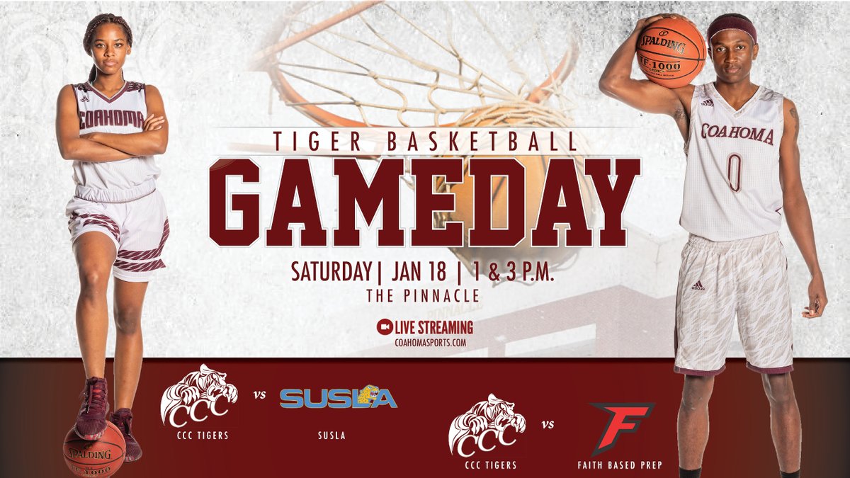 CoahomaCC's tweet photo. CCC Game Day: The Coahoma Tigers are pumped about hosting the annual Homecoming game against SUSLA and Faith Prep Academy on Saturday, January 18, 2020, at the Pinnacle. Tipoffs are slated for 1 p.m. and 3 p.m. #CCCHoops #CoahomaStrong
https://t.co/Tb8k13AFe0 https://t.co/cXvtcB04n3