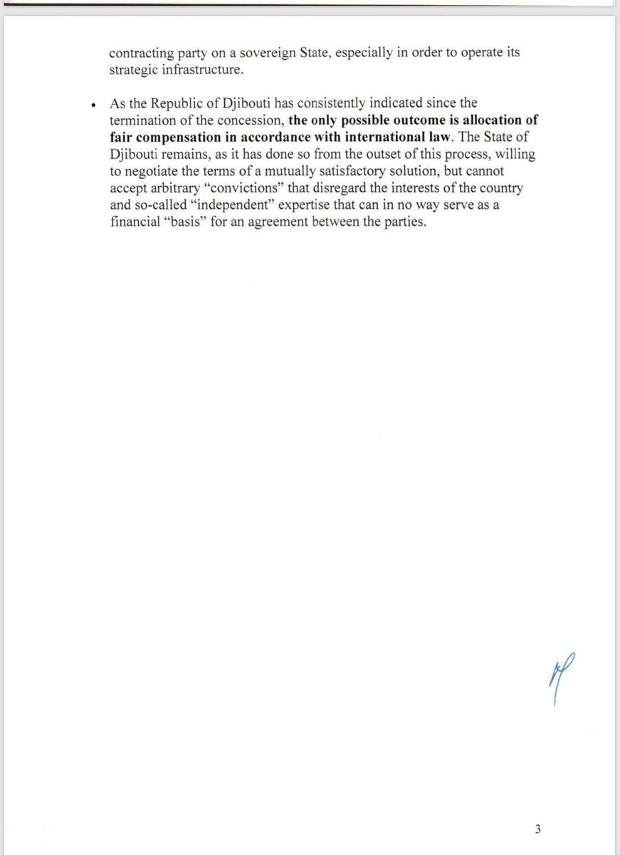 BREAKING: Djibouti says it will not accept London court ruling over the Doraleh container terminal ordering restoring rights of DP World or pay damages. Djibouti says termination of contract done for the “higher interest” of Djibouti, and only outcome is a “fair compensation”.